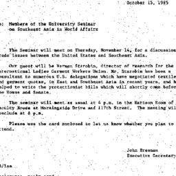 Announcements, 1985-10-15. ...