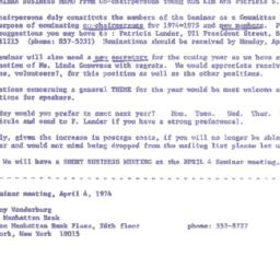 Announcements, 1974-04-04. ...