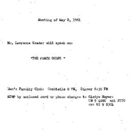 Announcements, 1961-05-02. ...