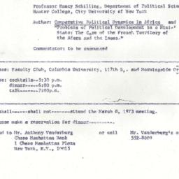 Announcements, 1973-03-08. ...