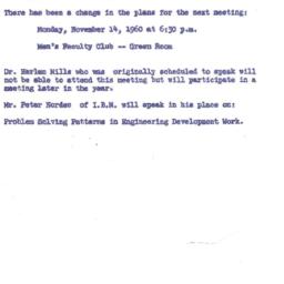 Announcements, 1960-11-04. ...