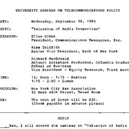 Announcements, 1985-09-18. ...